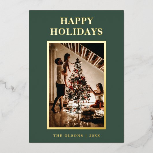 Minimalistische klassieke vakantie groene brief en folie feestdagenkaart (Voorkant)