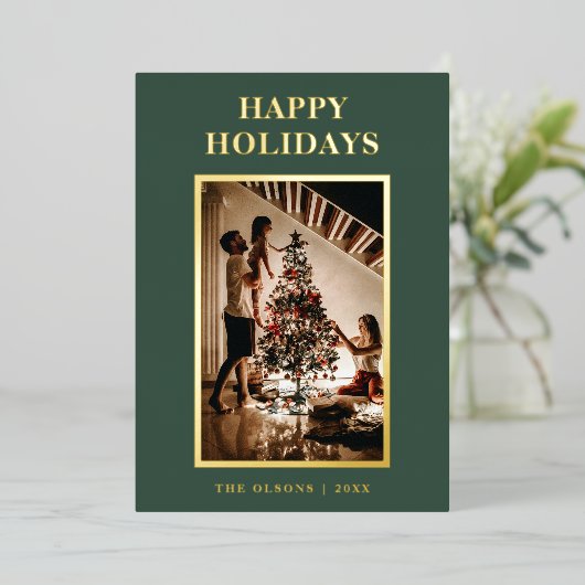 Minimalistische klassieke vakantie groene brief en folie feestdagenkaart (Staand Voorkant)