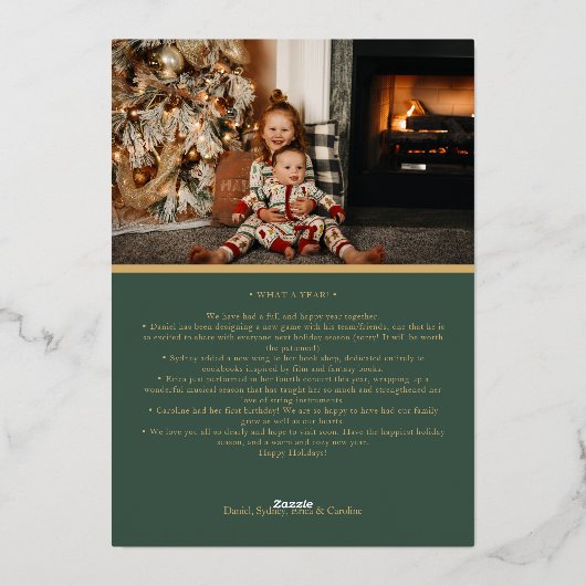 Minimalistische klassieke vakantie groene brief en folie feestdagenkaart (Achterkant)