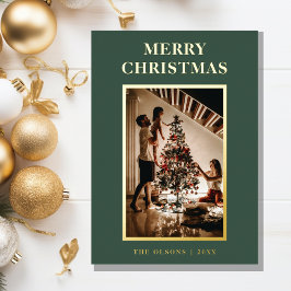 Minimalistische klassieke vrolijke kerstgroene fot folie feestdagenkaart