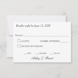 Minimalistische Klassieke Zwart en Wit RSVP Kaart