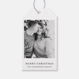 Minimalistische klassieke zwart-wit foto kerst cadeaulabel