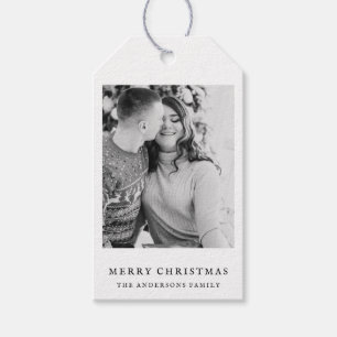 Minimalistische klassieke zwart-wit foto kerst cadeaulabel