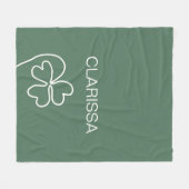 Minimalistische Klaver Blad Lijn Tekening Groen Aa Fleece Deken (Voorkant (Horizontaal))