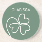 Minimalistische Klaver Blad Lijn Tekening Groen Aa Zandsteen Onderzetter (Voorkant)