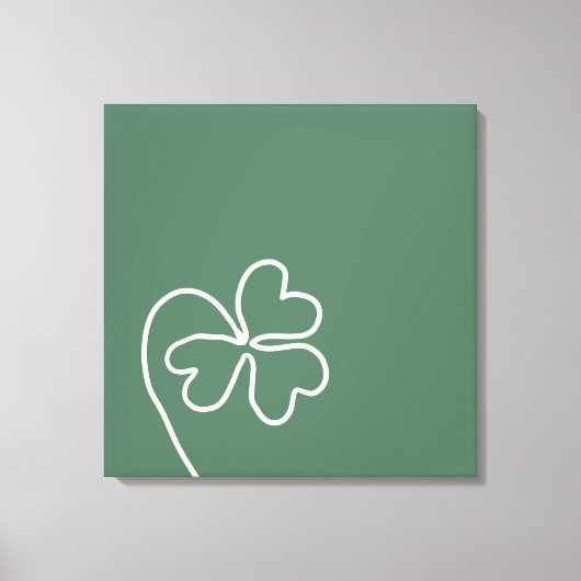 Minimalistische Klaverbladlijn Tekening Groen Canvas Afdruk (Voorkant)