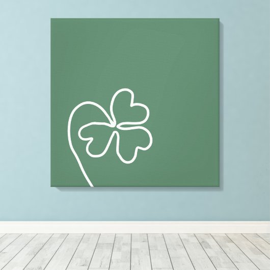 Minimalistische Klaverbladlijn Tekening Groen Canvas Afdruk (Insitu (Houten vloer))