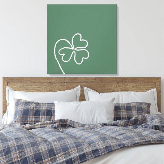Minimalistische Klaverbladlijn Tekening Groen Canvas Afdruk (Insitu (Slaapkamer))