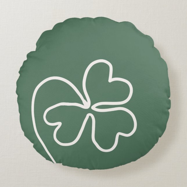 Minimalistische Klaverbladlijn Tekening Groen Rond Kussen (Voorkant)