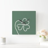 Minimalistische Klaverbladlijn Tekening Groen Vierkante Klok (Huis)