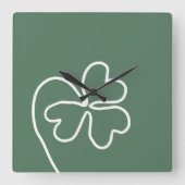 Minimalistische Klaverbladlijn Tekening Groen Vierkante Klok (Voorkant)