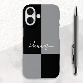 Minimalistische Kleurblok Grijs Zwart Aangepaste N iPhone 16 Hoesje