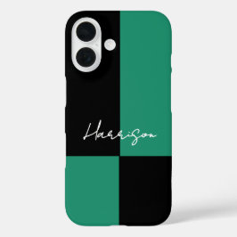 Minimalistische Kleurenblok Groen Zwart Gepersonal iPhone 16 Hoesje