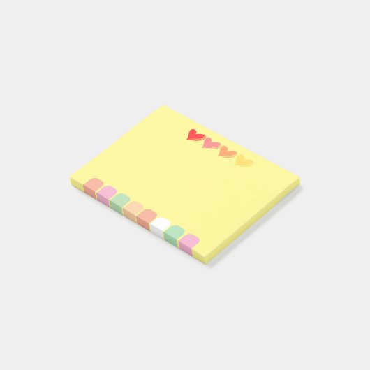 Minimalistische kleurrijke hartennoten post-it® notes (Schuin)