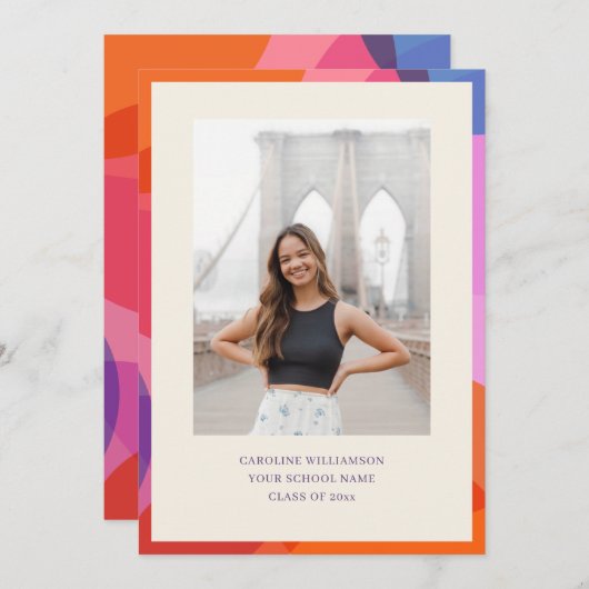 Minimalistische kleurrijke rand Modern Afstuderen  Aankondiging (Voorkant / Achterkant)