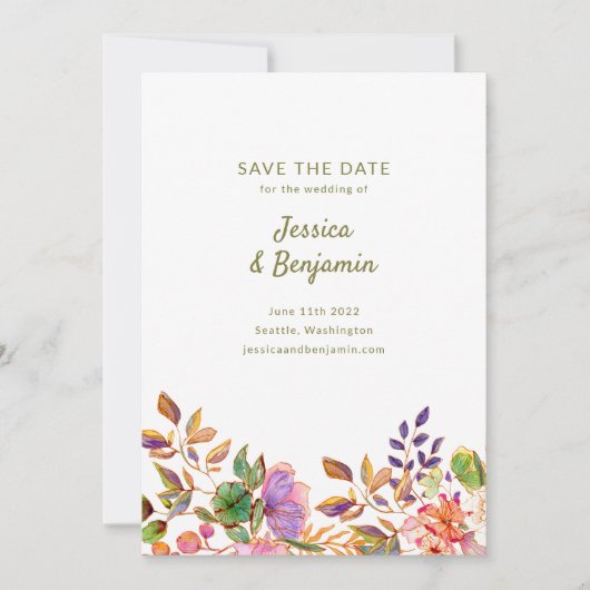 Minimalistische Kleurrijke Waterverf Bloemen Bruil Save The Date (Voorkant)