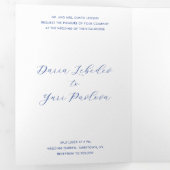 Minimalistische kobaltblauwe moderne bruiloft drieluik uitnodiging (Binnenzijde eerst)