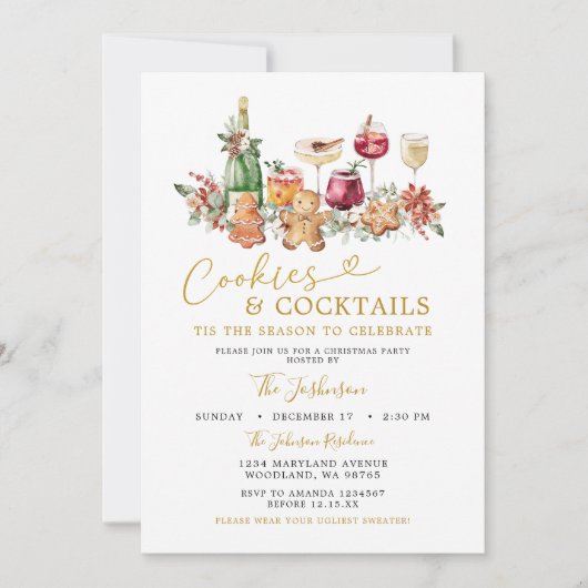 Minimalistische koekjes en cocktail kerstfeest kaart (Voorkant)