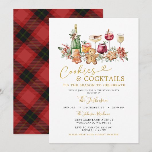 Minimalistische koekjes en cocktail kerstfeest kaart (Voorkant / Achterkant)