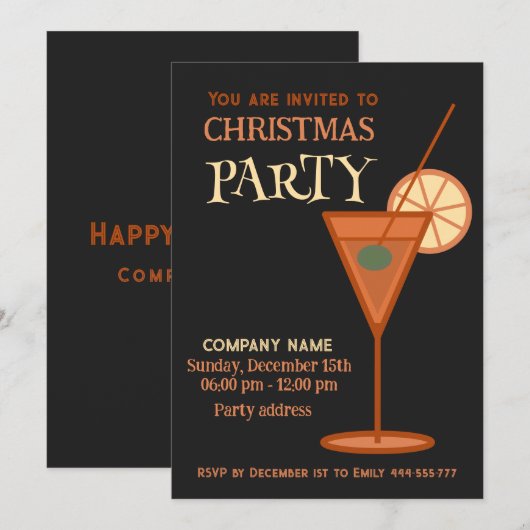 Minimalistische koele kerstcocktail party corporat kaart (Voorkant / Achterkant)