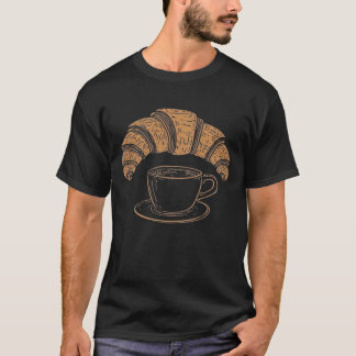 Minimalistische koffie- en croissantlijn Kunst Zom T-shirt