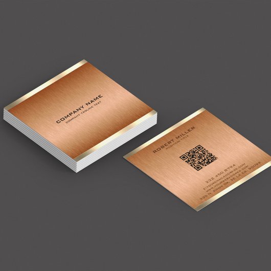 Minimalistische koper-bruine textuur Tin gouden ra Vierkante Visitekaartje