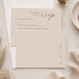 Minimalistische koperen woestijncocoa-script bruil RSVP kaartje