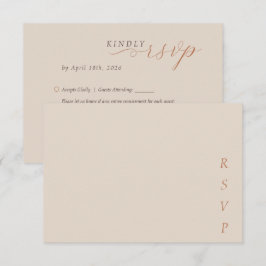 Minimalistische koperen woestijncocoa-script trouw RSVP kaartje