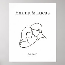 Minimalistische koppel lijnkunst aangepaste namen poster