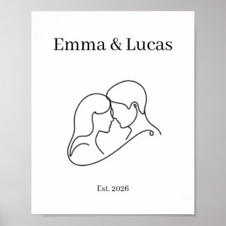 Minimalistische koppel lijnkunst aangepaste namen poster