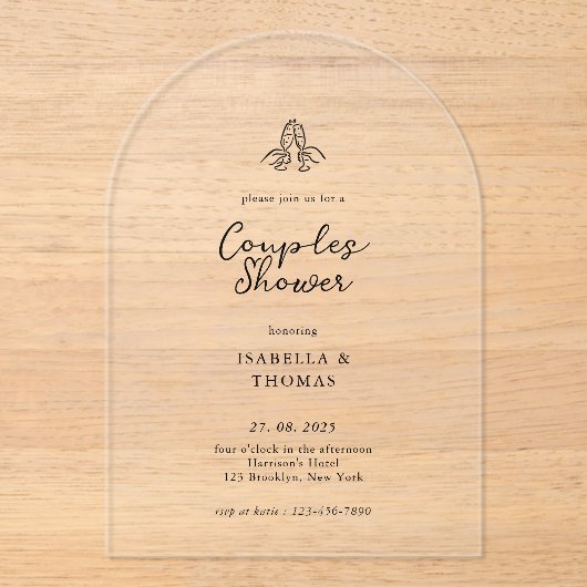 Minimalistische koppels Douche Acryl Uitnodiging (Voorkant)