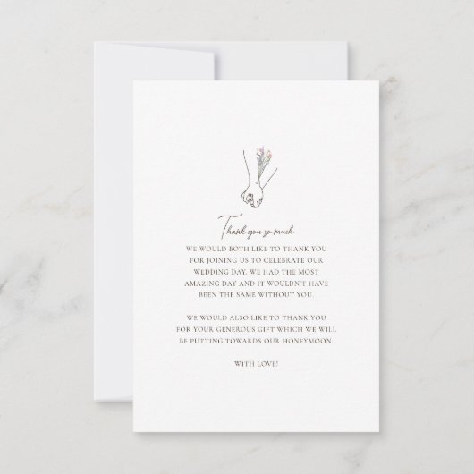 Minimalistische koppels Hand in Hand Bloemen Foto Bedankkaart (Achterkant)