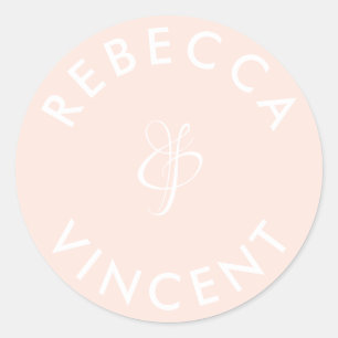 Minimalistische Koraal Bruiloft Persoonlijke Namen Ronde Sticker