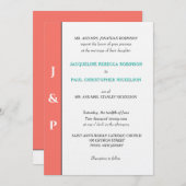 Minimalistische Koraal Turquoise Monogram  Kaart (Voorkant / Achterkant)