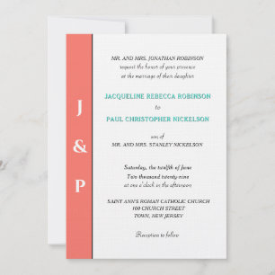 Minimalistische Koraal Turquoise Monogram  Kaart