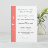 Minimalistische Koraal Turquoise Monogram  Kaart (Staand voorkant)