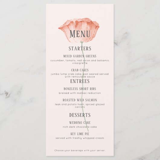 Minimalistische Koraalbloem Twee Entree Menu (Voorkant)