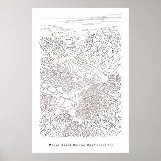 Minimalistische koraalrif onder zeelijn kunstposte poster