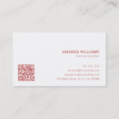 Minimalistische koraalrood-witte typografie QR-cod Visitekaartje (Achterkant)