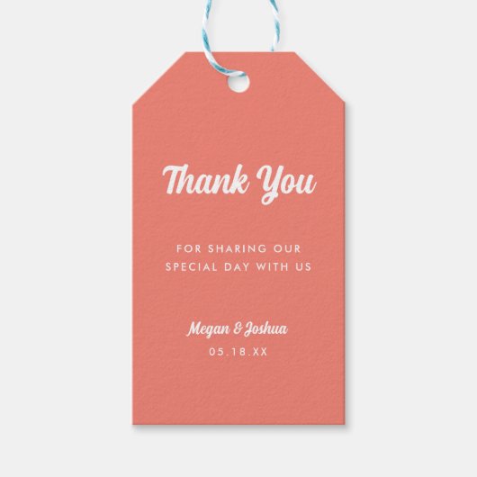 Minimalistische Koraalroze Script Trouw Dank Je Cadeaulabel (Voorkant)