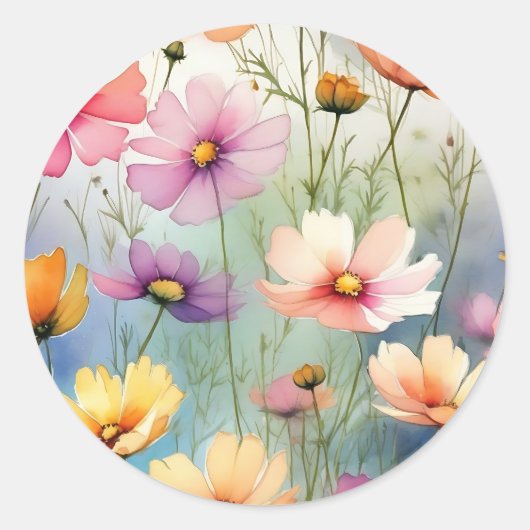 Minimalistische kosmos bloemen ronde sticker (Voorkant)