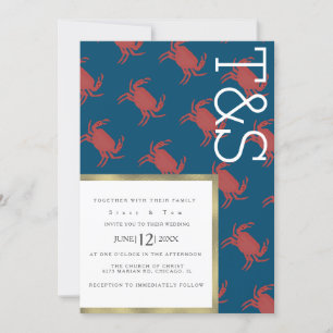 Minimalistische Krab Biggel Goud Typografie Trouwd Kaart