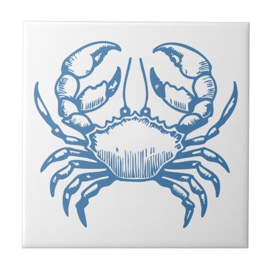 Minimalistische Krab Line Art Blue Outline Coastal Tegeltje (Voorkant)