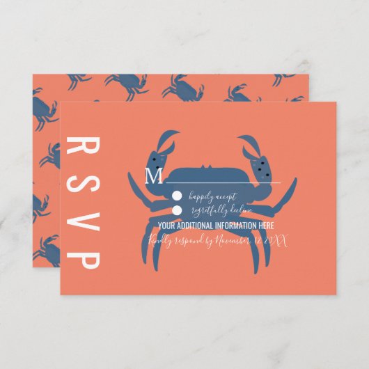 Minimalistische krab Typografie Wedding RSVP Kaart (Voorkant / Achterkant)
