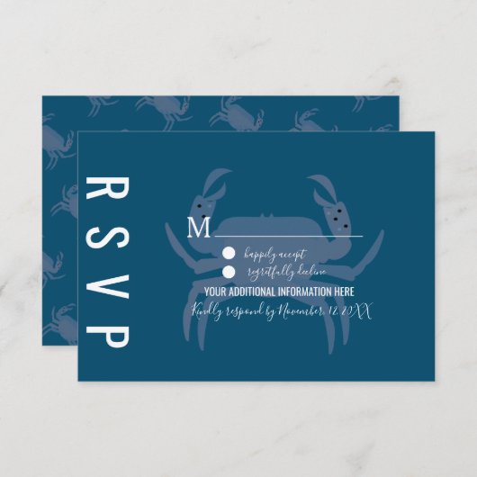 Minimalistische krab Typografie Wedding RSVP Kaart (Voorkant / Achterkant)
