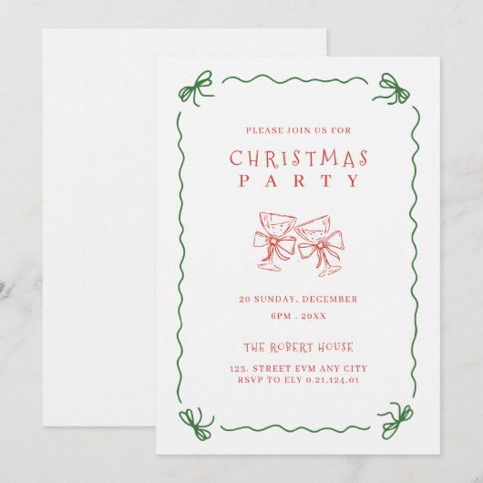 minimalistische krabbel kerstfeest uitnodiging (Voorkant / Achterkant)