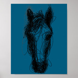 Minimalistische krabbel paard gezicht shirt abstra poster