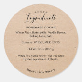 Minimalistische Kraft Script Bakkerij Ingredienten Ronde Sticker (Voorkant)