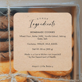 Minimalistische Kraft Script Bakkerij Ingrediënten Vierkante Sticker