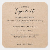 Minimalistische Kraft Script Bakkerij Ingrediënten Vierkante Sticker (Voorkant)